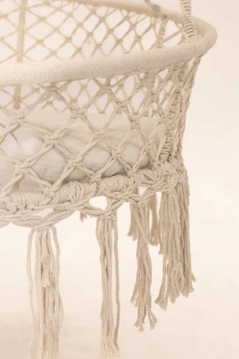Підвісне крісло-гойдалка 140 см Плетена  гойдалка Біла WCG + подушка