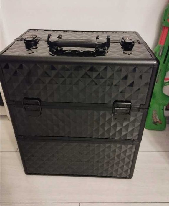 KUFEREK KOSMETYCZNY duży kuferek fryzjerski 3D czarny dla kosmetyczki