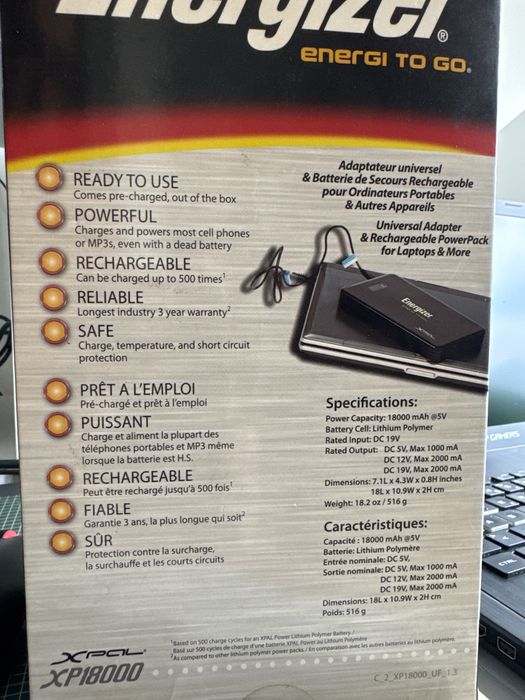 Bateria Energizer Energi To Go XP18000 power pack for laptops