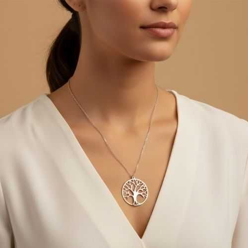 Colar Sautoir Prata 925 Árvore da Vida | 70 cm | Novo