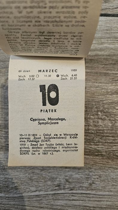 Kartka z kalendarza rok 1989