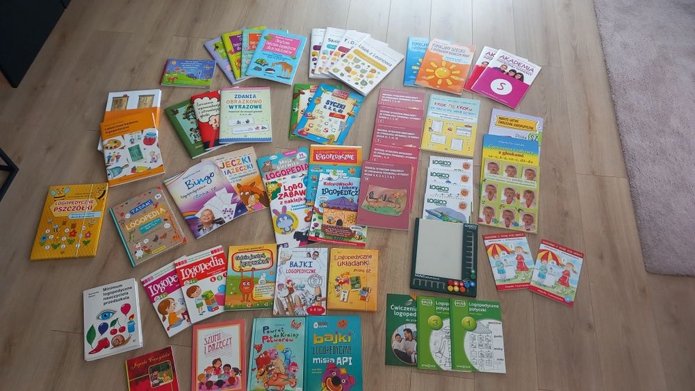 Giga Zestaw logopedyczny i edukacyjny-ksiązki,gry( metoda  krakowska Montessori