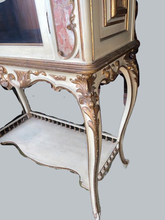 Movel Vitrine oratório Curio Dourado Pedra Incrustada Italiana