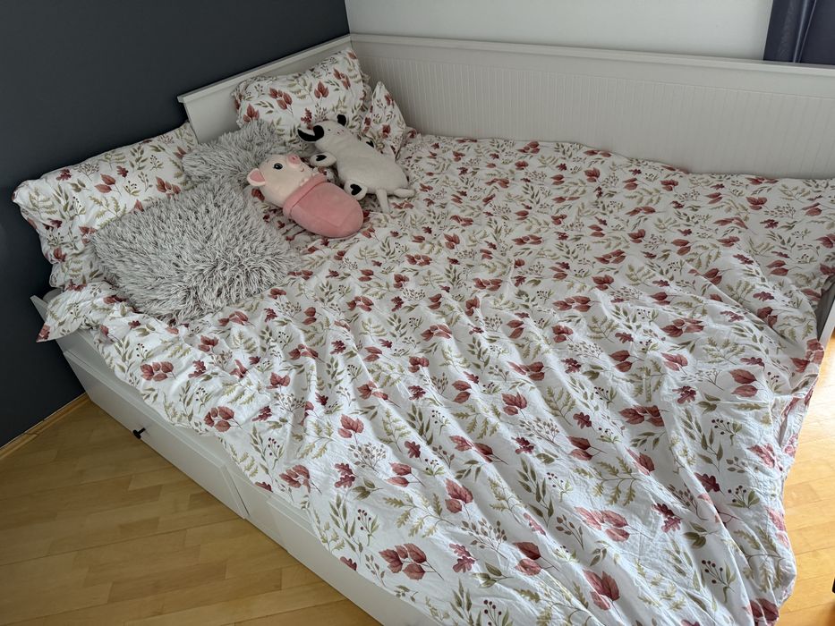 Łóżko rozkładane 80x200 160x200 białe z 2 szufladami leżanka Helmes