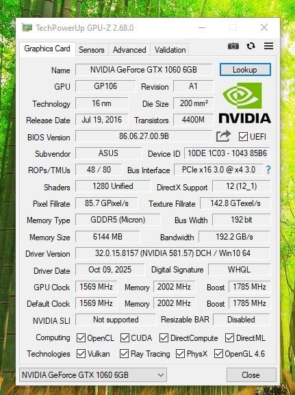 Видеокарта ASUS GeForce GTX1060 6144Mb DUAL OC (DUAL-GTX1060-O6G)