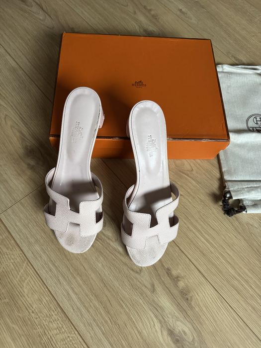 Klapki Hermes hermés na obcasie różowe 39