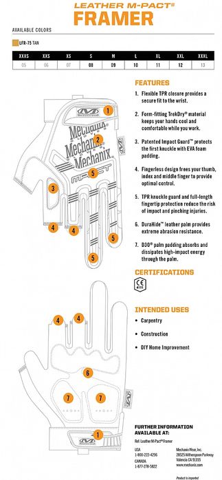 Rękawice Mechanix DuraHide® M-Pact® Framer TAN (XL)
