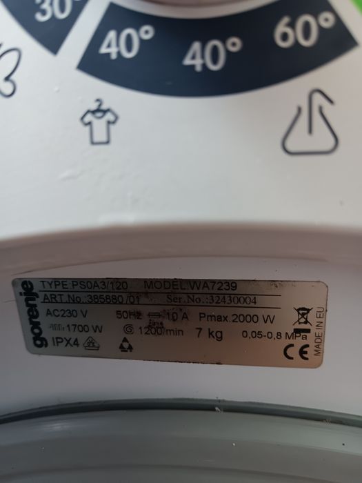 Porta de máquina de lavar roupa Gorenje