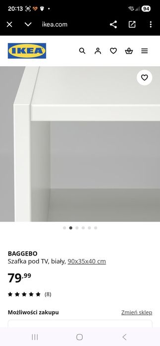 Nowa Szafka pod TV, biały, 90x35x40 cm BAGGEBO