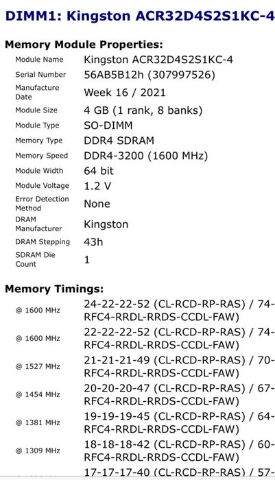 Оперативна пам’ять для ноутбука  KINGSTON DDR4 3200 4 GB
