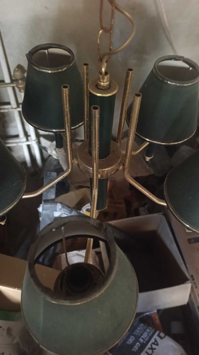 Candeeiro vintage clássico verde e dourado – 5 braços
