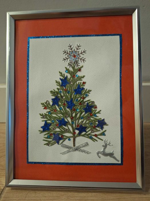 Rękodzieło artystyczne o tematyce świątecznej - Choinka- srebrna ramka