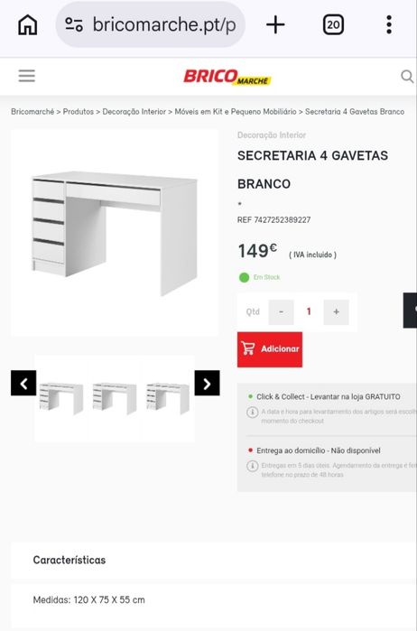 Secretaria 4 gavetas branca nova