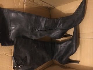 Skorzane kozaki TopShop granatowe  rozm 39