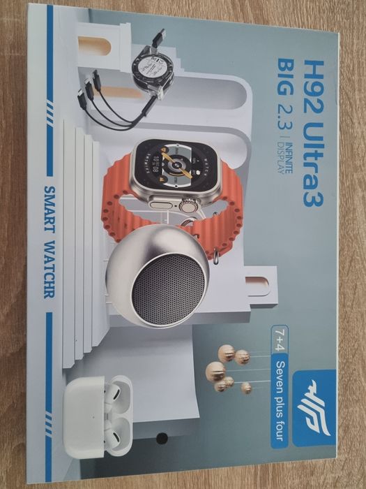 Smartwatch com coluna portatil, carregador , e fones de ouvido. Nunca usado