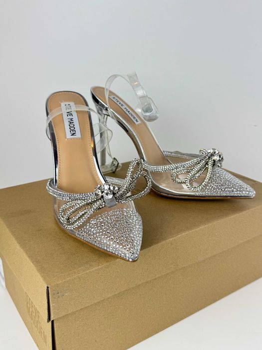 Steve Madden 37 srebrne szpilki z cyrkoniami nowe eleganckie