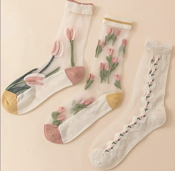 Шкарпетки,носки жіночі прозорі з квітами,капронові шкарпетки