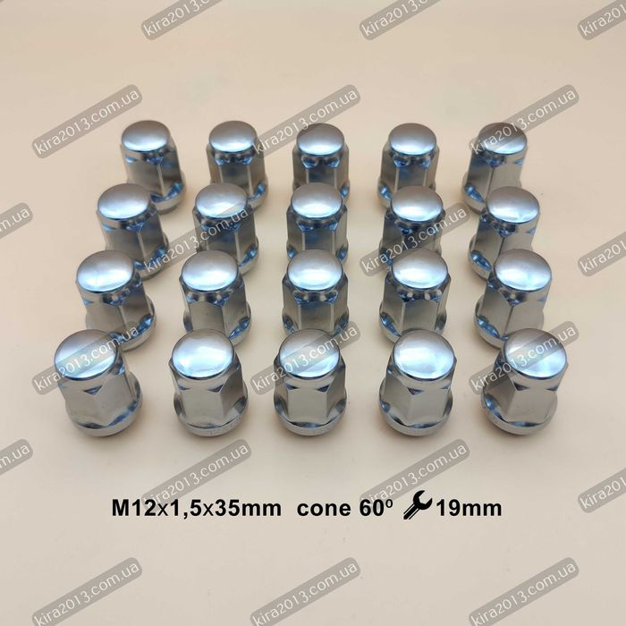 Колесная гайка М12х1,5 конус 35мм ключ 19 хром Mazda Chevrolet Toyota