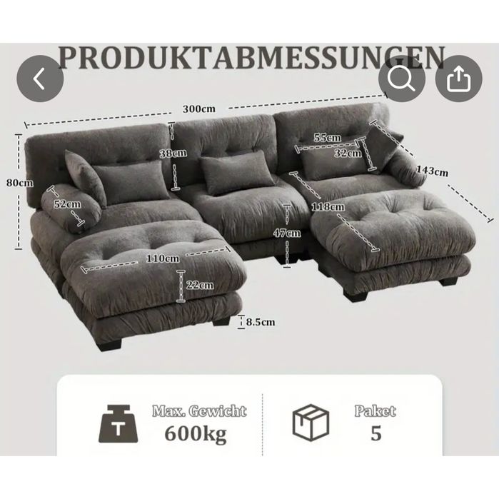 Nowa sofa modułowa 5 osobowa DUŻA