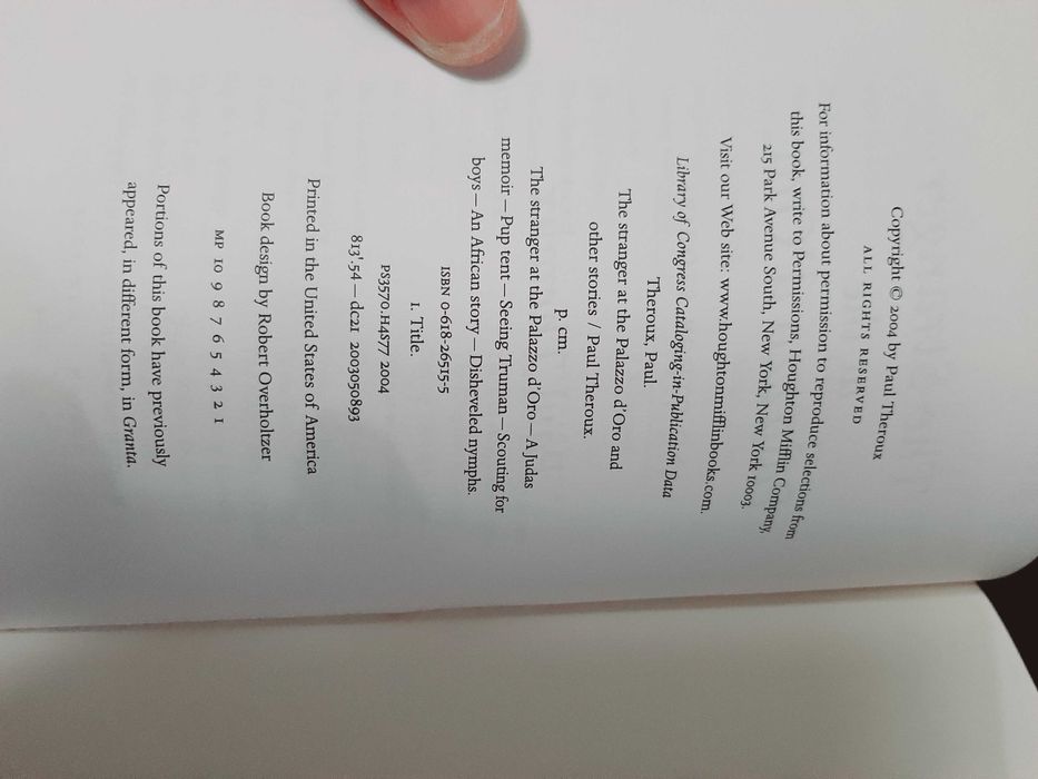 Paul Theroux – The Stranger at the Palazzo d'Oro and other stories