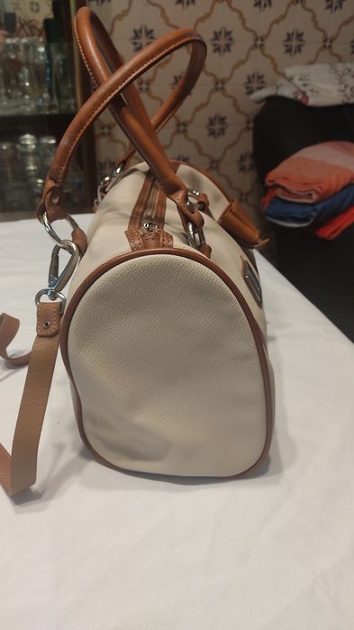 Bolsa Cavalinho castanha/bege em pele.