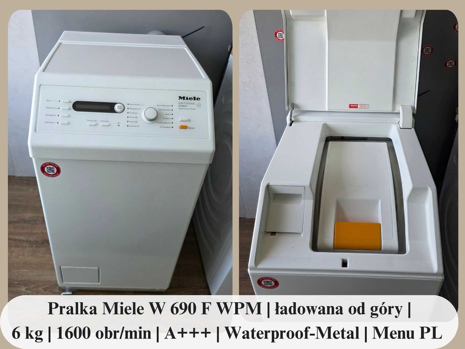 Pralka Miele W 690 F WPM | ładowana od góry | 6 kg | 1600 obr/min | A+++ | Waterproof-Metal | Menu PL