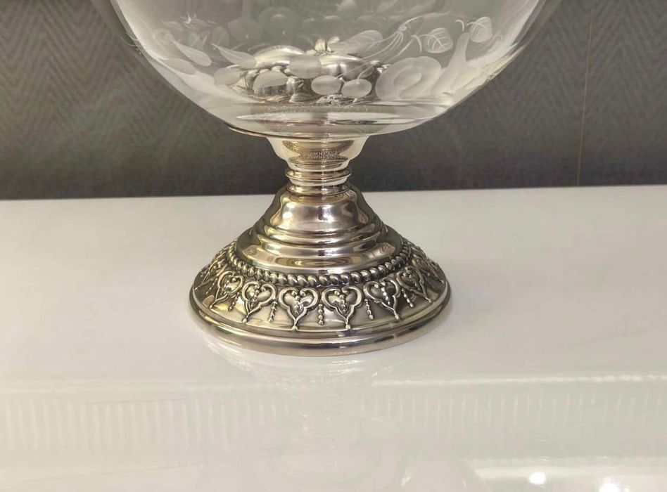 Centro de mesa / Fruteiro Cristal e prata 925 Topazio , assinado !