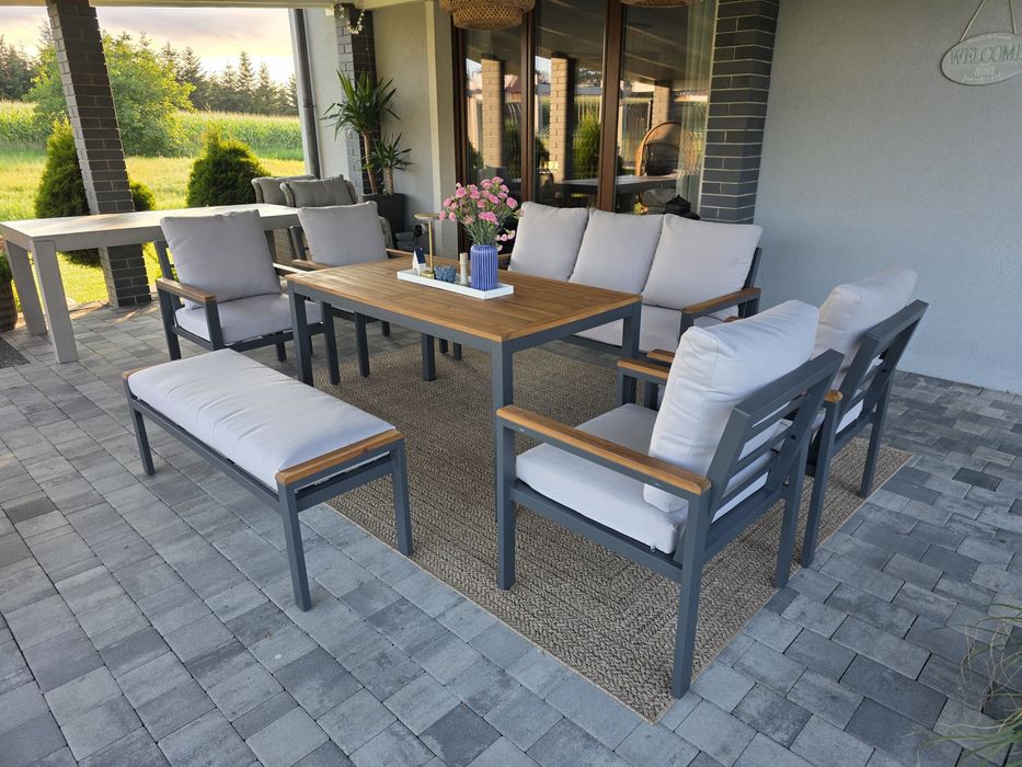 Duzy zestaw ogrodowy aluminium 10 osobowy