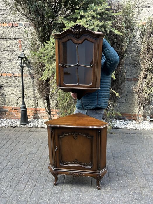 Stylowa Witryna Ludwikowska Narożnikowa Podwieszana Górka Ludwik Kredens Biblioteka Warrings Po Renowacji