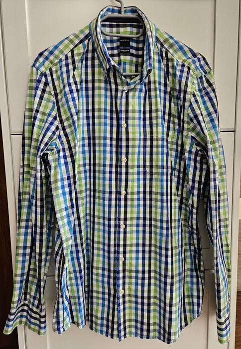 Koszula męska z długim rękawem; 41/42; Montego; niebiesko-zielona