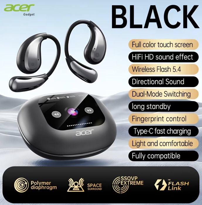 Беспроводные наушники TWS Wireless Headset  ACER  OHR549.  Сенсорный экран. Bluetooth 5.4.