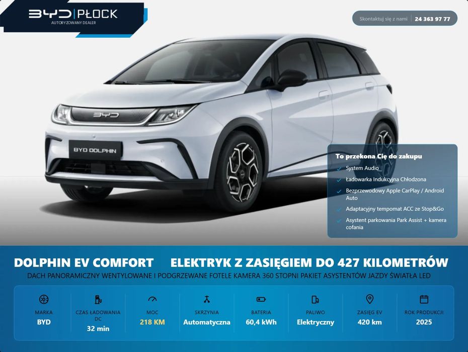 BYD Dolphin 100% ELEKTRYCZNY 60,4 kWh 204 KM