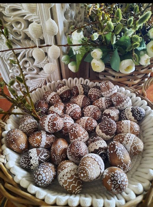 Pisanki drewniane boho jajka 6 szt. wielkanocne ręcznie malowane