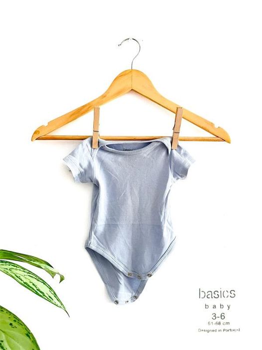 Light Blue Short-Sleeved Bodysuit, 3/6 Months