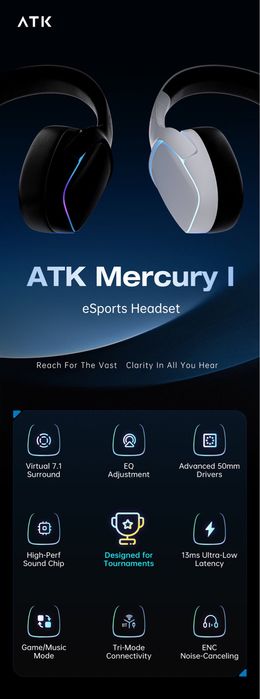 Headset sem fio ATK Mercury 1 RGB Preto *NOVO*