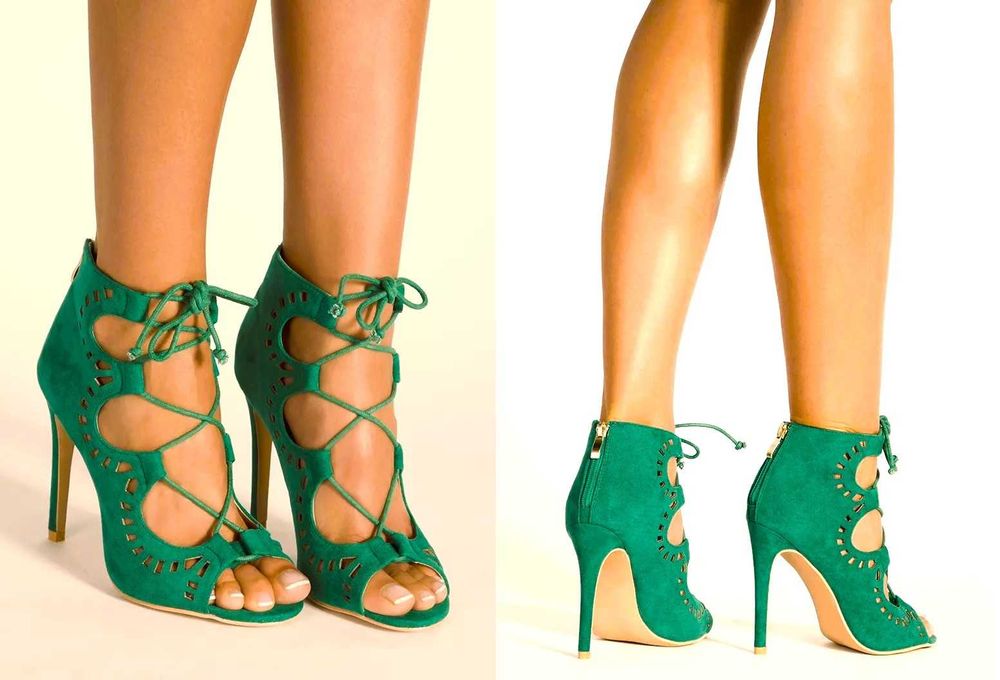 Turkusowe zielone wiązane sandałki szpilki DeeZee r.37