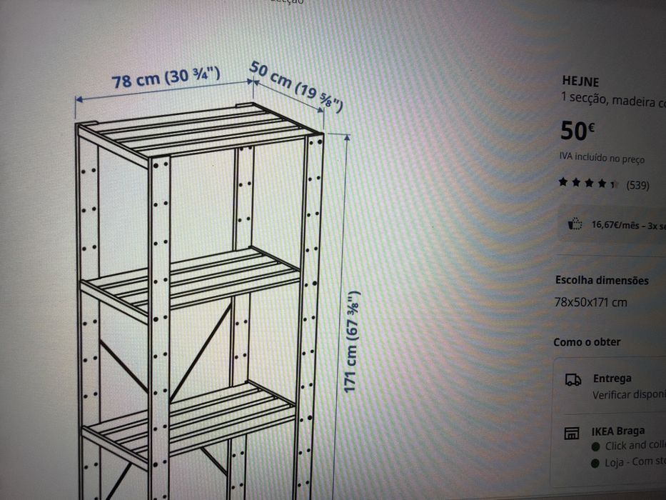 Estante de madeira ikea. 78x50x171
