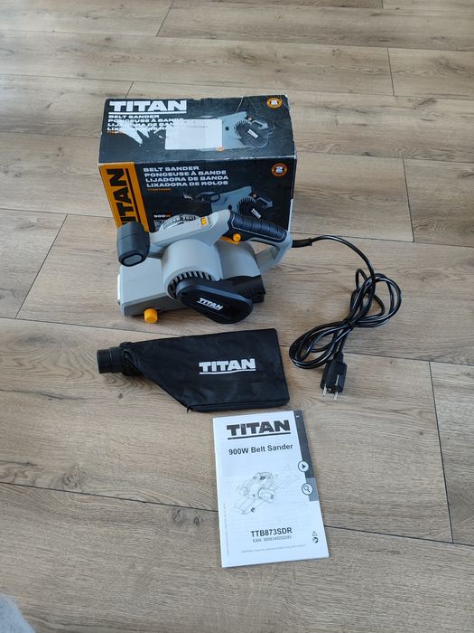 Szlifierka taśmowa Titan 900wat, regulacja, rok produkcji 2025, kompletna