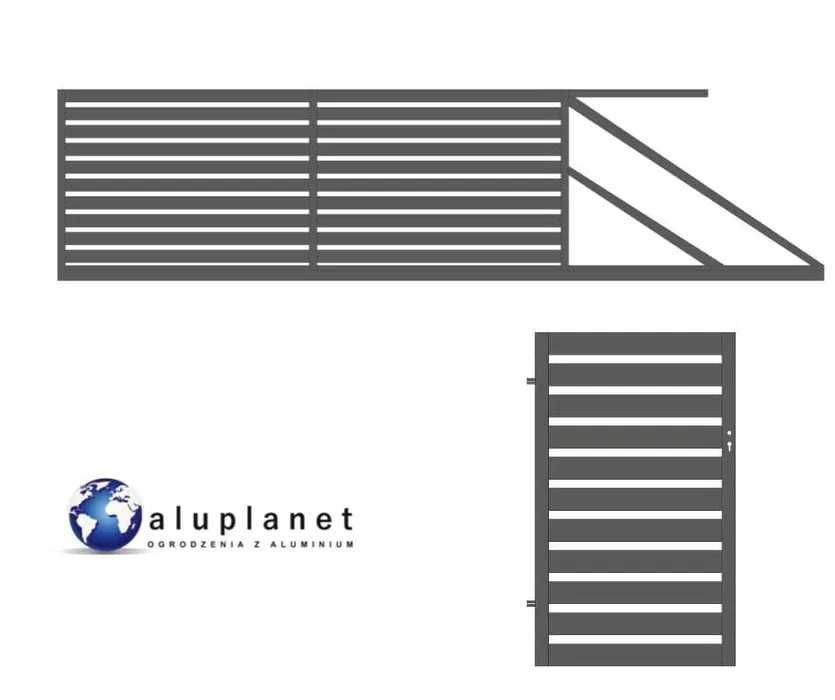 Brama przesuwna,  furtka, nowoczesna palisada ogrodeznie z aluminium