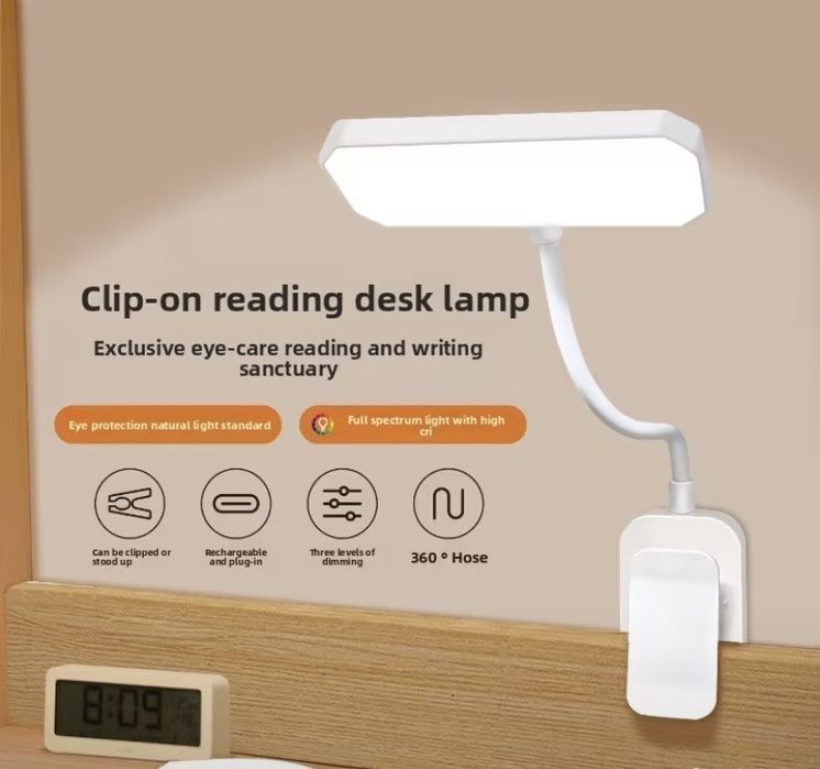 Акумуляторна LED-лампа на прищіпці / Настільна лампа для читання
