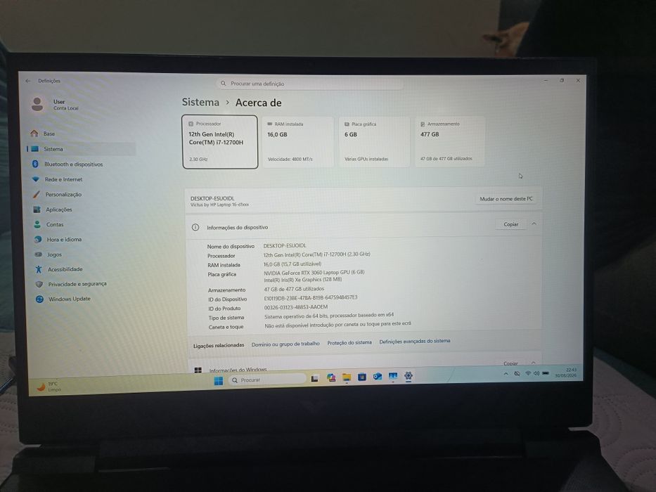 Portátil Gaming HP Victus 16 (Intel i7 / RTX 3060 / 16GB RAM)