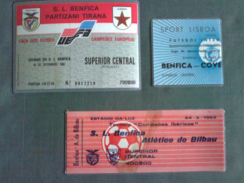 SLB / Benfica - Bilhetes de Futebol antigos (plastificados)