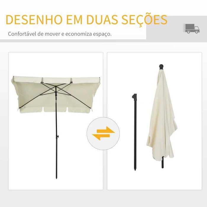 Chapéu de Sol Retangular de Jardim (com Função de Inclinação) - Creme