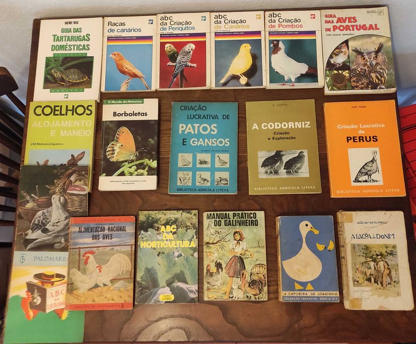 Livros aves e agricultura antigos