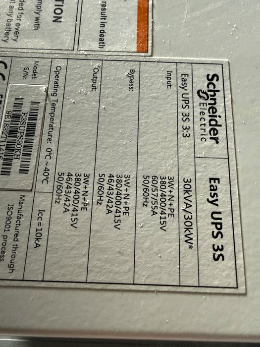 Sprzedam Trójfazowy zasilacz Easy UPS 3S APC 30kW | 3:3 | E3SUPS30KHB2 | 13 minut
