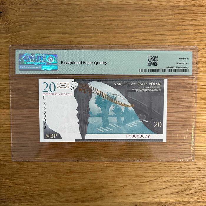 20 zł Chopin nr.78 dwucyfrowy ultra niski numer PMG 66 banknot 2010