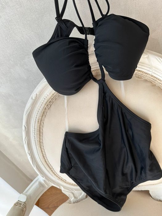 Lascana 36 S miseczka A/B czarny wycięty kostium jednoczęściowy