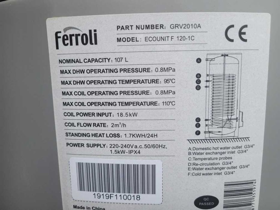 Bojler grzewczy Ferroli 107 l