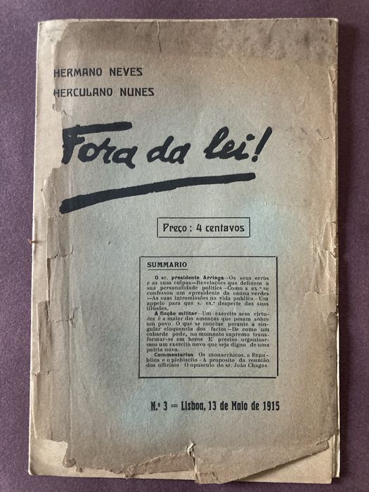 FORA DA LEI, panfleto n°3, 1915 Herculano Nunes e Hermano Neves