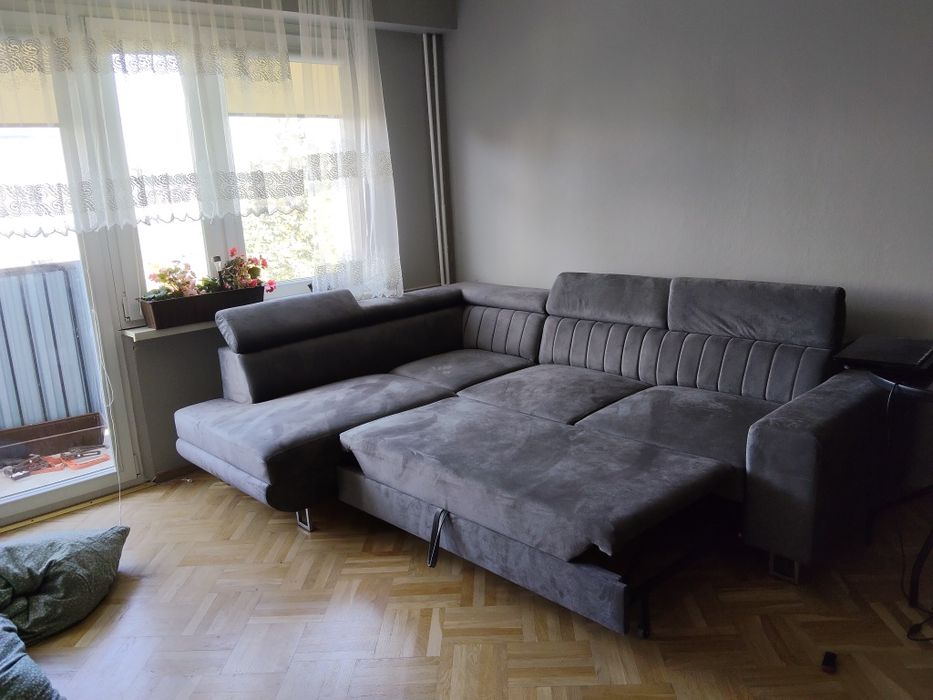 Nowoczesny narożnik / rogówka Monolit – ciemnoszary, funkcja spania, NOWY